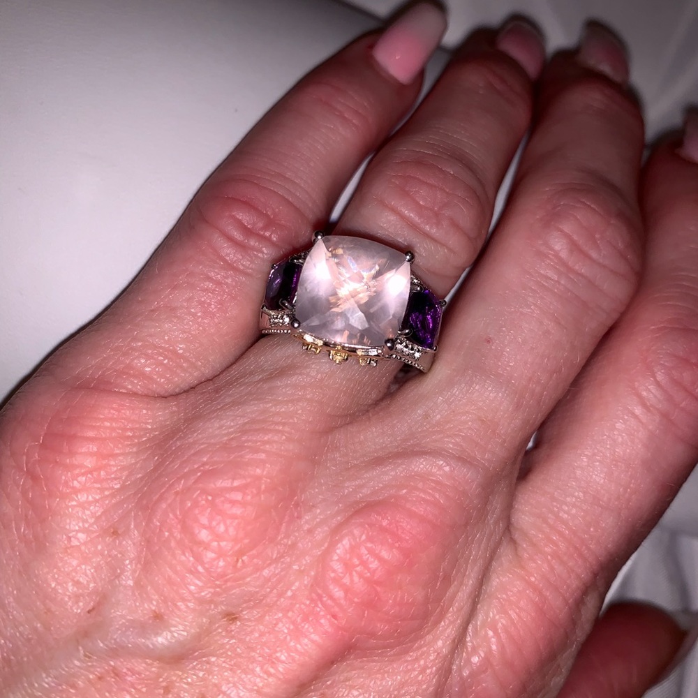 galilea rose quartz lusaka amethyst bano ring